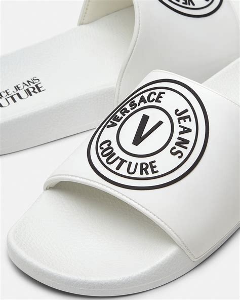 versace jeans couture sliders|Versace Jeans Couture emblem sliders in white .